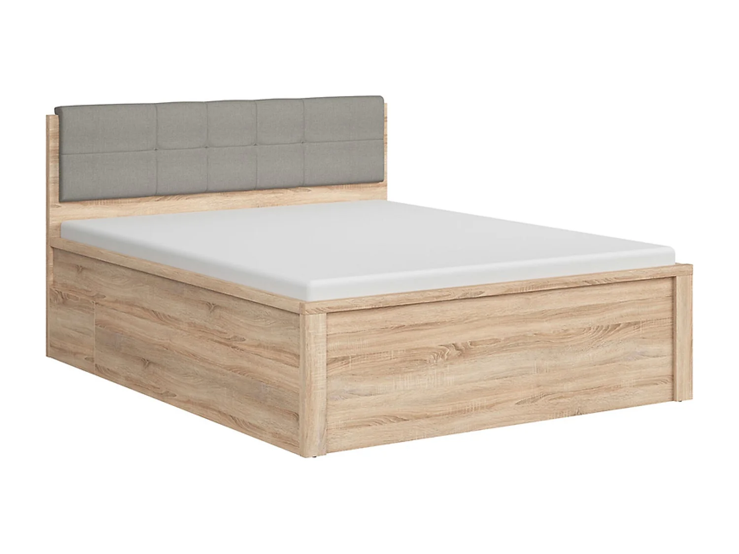 Lit adulte 160 cm avec tête de lit rembourrée capitonnée gris et 2 tiroirs de rangement - Longueur 208 x Largeur 168 x Hauteur 50-100 cm