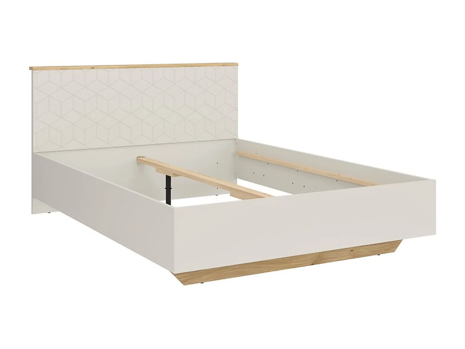 Lit double 160x200 lit adulte 2 places , coloris Chêne mauvella/Beige - Longueur 210,5 x Profondeur 167 x Hauteur 110/42,5 cm