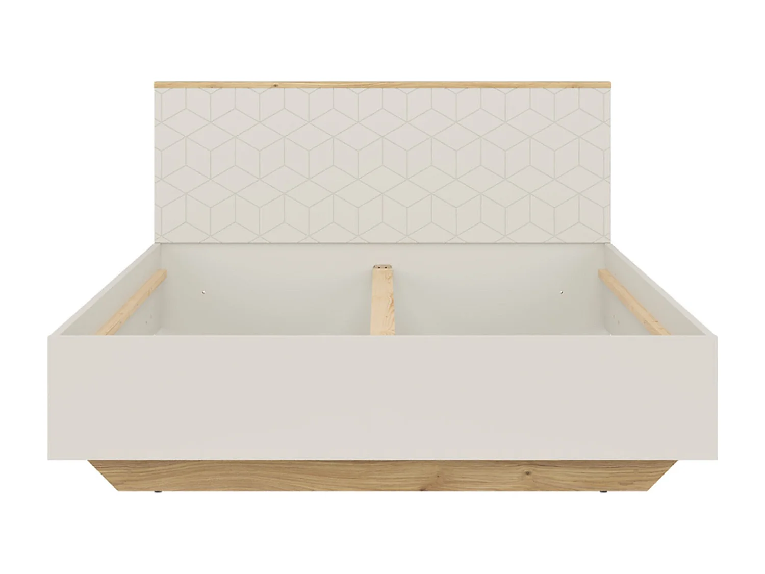 Lit double 160x200 lit adulte 2 places , coloris Chêne mauvella/Beige - Longueur 210,5 x Profondeur 167 x Hauteur 110/42,5 cm
