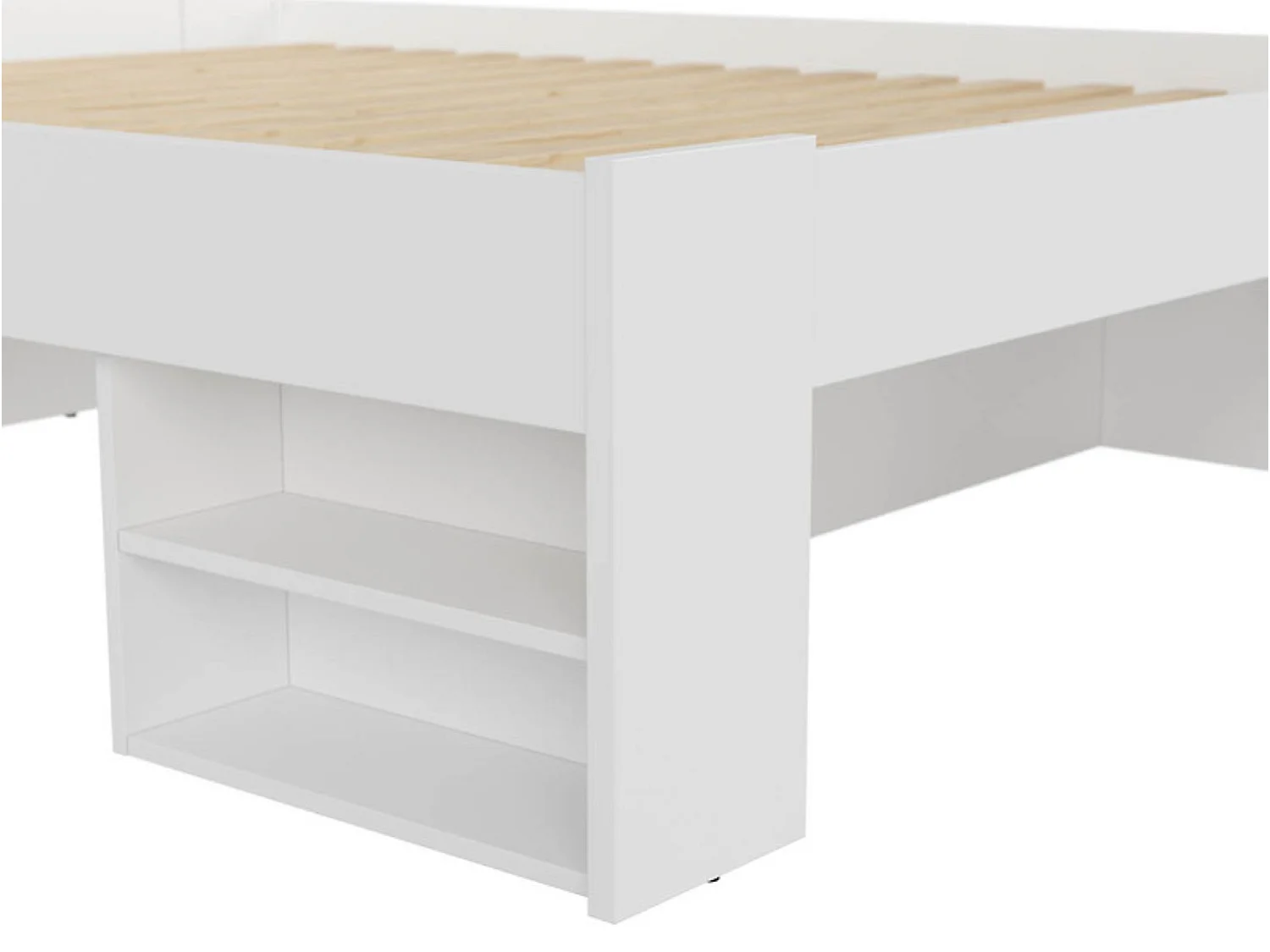 Lit adulte 2 places 160 x 200 cm avec des étagères de rangement et 3 Tiroirs coloris Blanc - Longueur 204,5 x Largeur 165 x Hauteur 47,5-85,5 cm