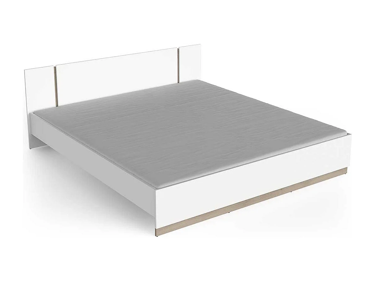 Lit 2 places couchage 180x200 couleur blanc mat / chêne - Largeur 188,3 x Profondeur 204,3 x Hauteur 71,7 cm