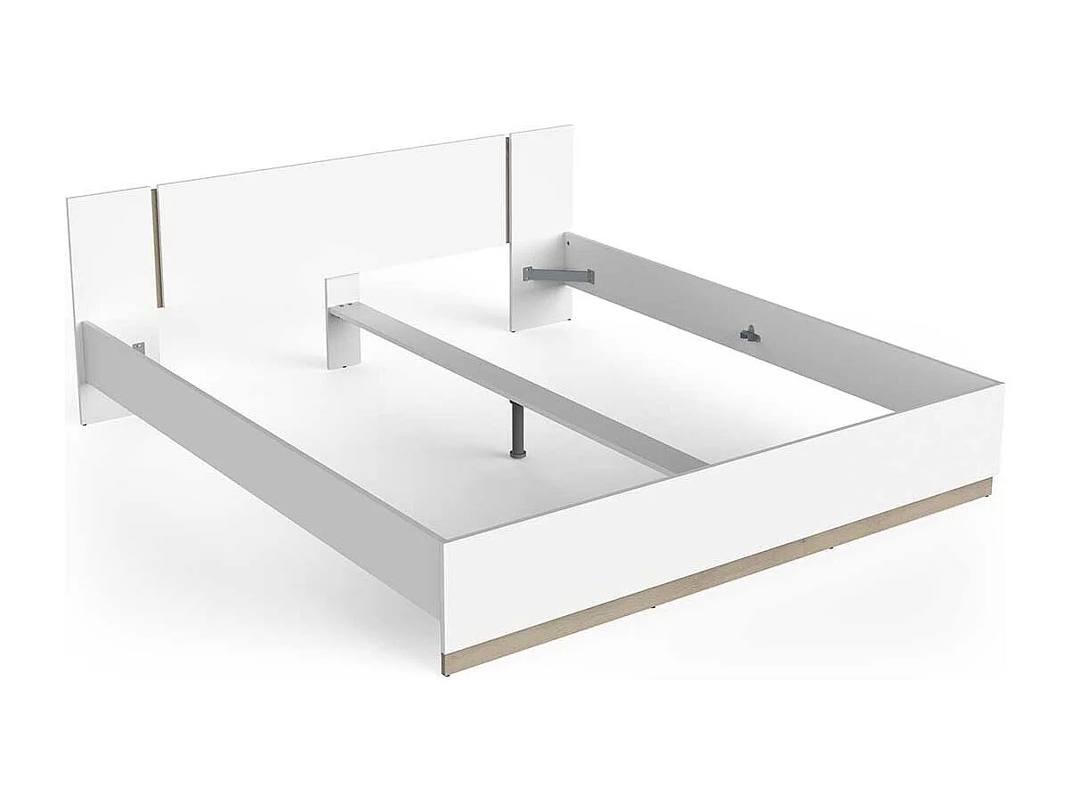 Lit 2 places couchage 180x200 couleur blanc mat / chêne - Largeur 188,3 x Profondeur 204,3 x Hauteur 71,7 cm