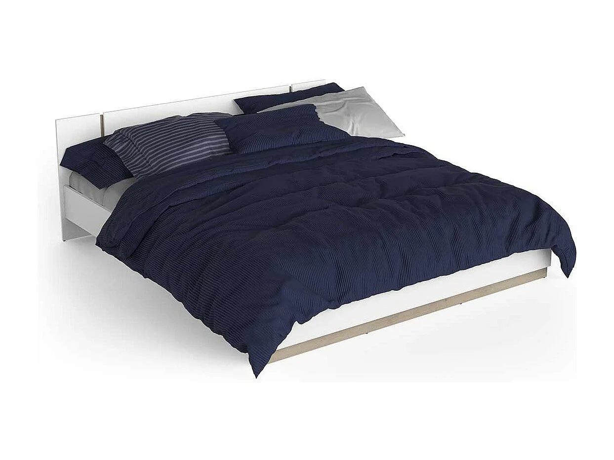 Lit 2 places couchage 180x200 couleur blanc mat / chêne - Largeur 188,3 x Profondeur 204,3 x Hauteur 71,7 cm