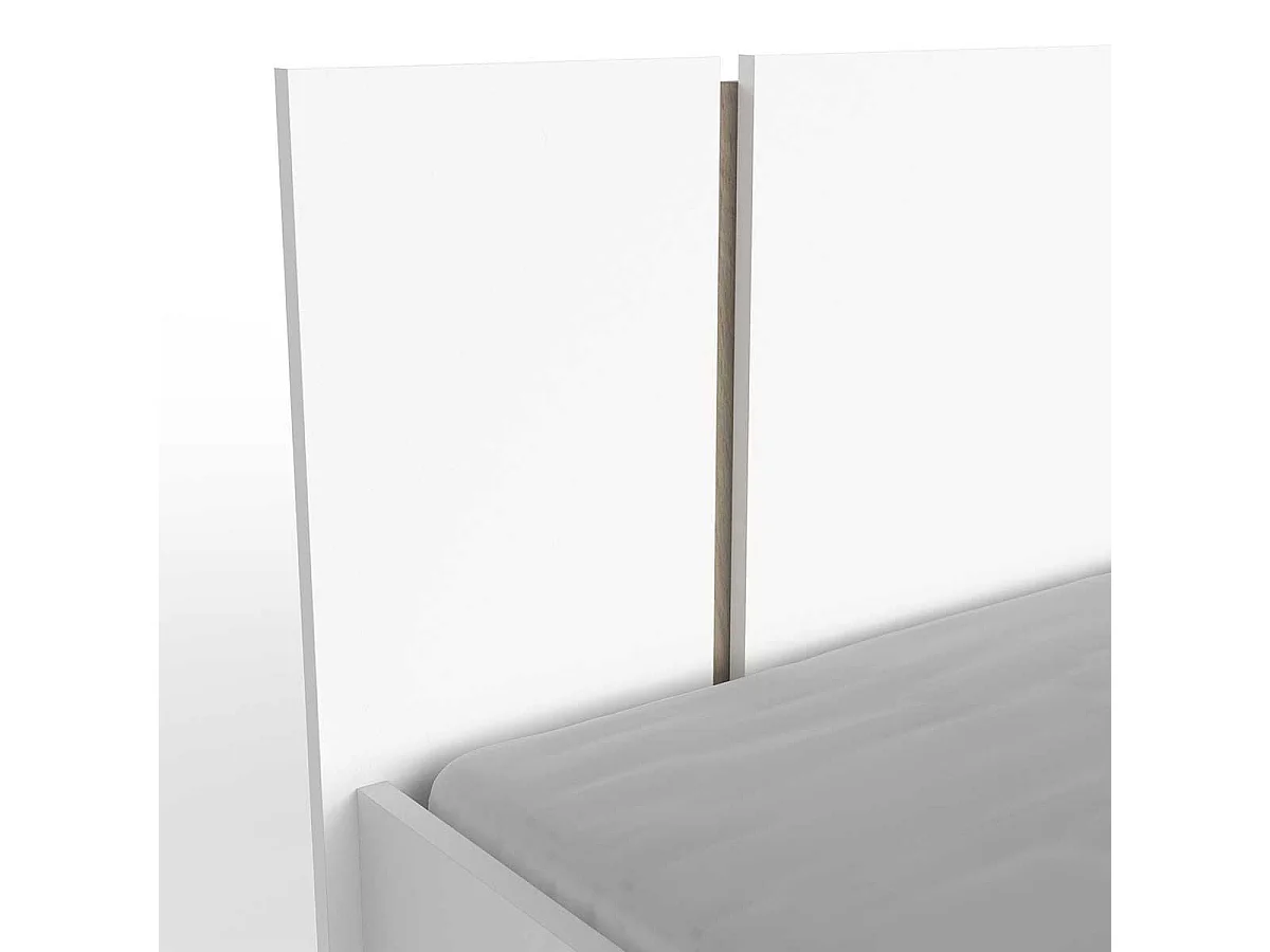 Lit 2 places couchage 180x200 couleur blanc mat / chêne - Largeur 188,3 x Profondeur 204,3 x Hauteur 71,7 cm
