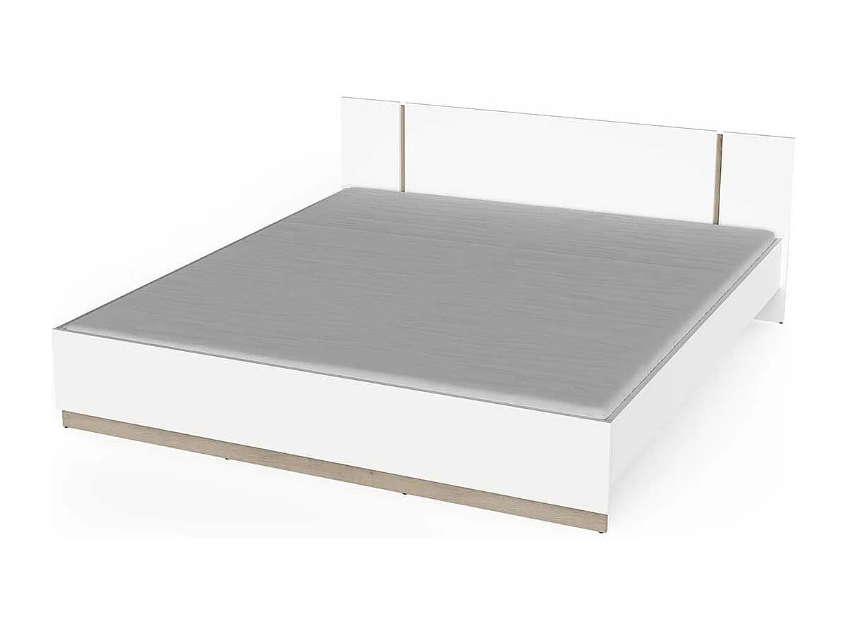 Lit 2 places couchage 180x200 couleur blanc mat / chêne - Largeur 188,3 x Profondeur 204,3 x Hauteur 71,7 cm