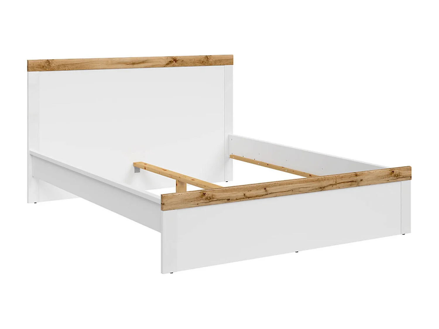 Lit adulte 160 x 200 lit 2 places, coloris Blanc/Chêne wotan - Longueur 204,5 x Profondeur 169 x Hauteur 40,5-100,5 cm