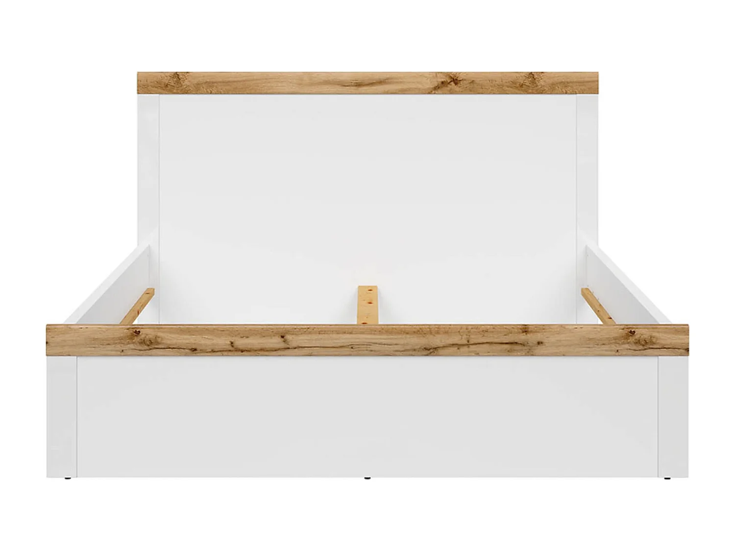 Lit adulte 160 x 200 lit 2 places, coloris Blanc/Chêne wotan - Longueur 204,5 x Profondeur 169 x Hauteur 40,5-100,5 cm