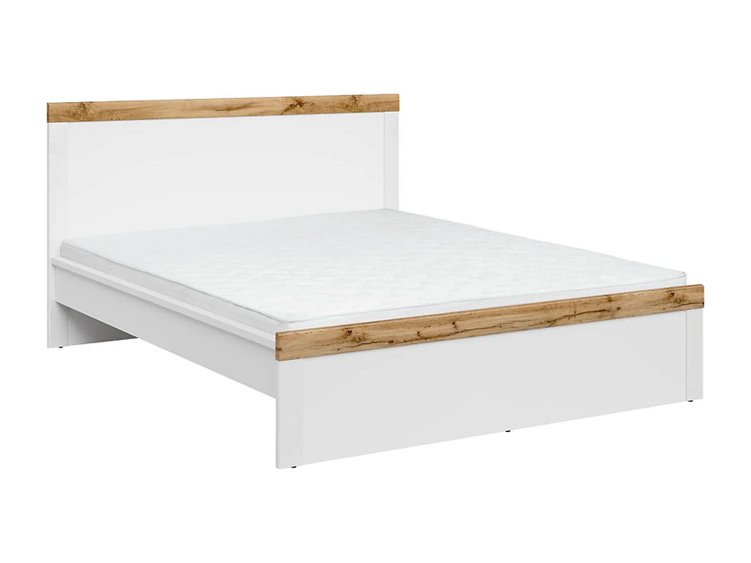 Lit adulte 160 x 200 lit 2 places, coloris Blanc/Chêne wotan - Longueur 204,5 x Profondeur 169 x Hauteur 40,5-100,5 cm