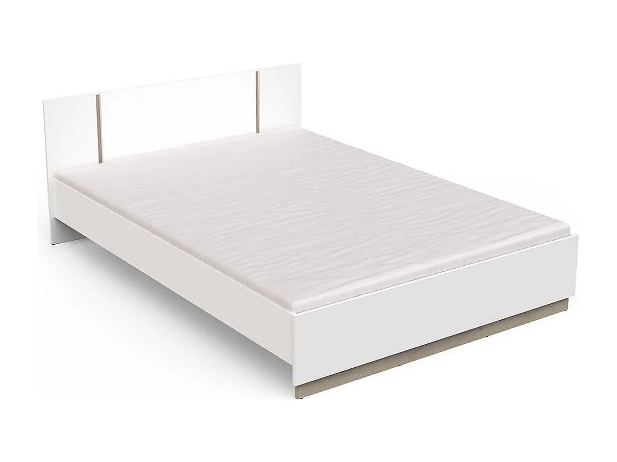 Lit 2 places couchage 140x/200 couleur blanc mat / chêne - Largeur 148,3 x Profondeur 204,3 x Hauteur 71,7 cm