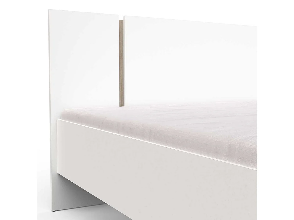 Lit 2 places couchage 140x/200 couleur blanc mat / chêne - Largeur 148,3 x Profondeur 204,3 x Hauteur 71,7 cm
