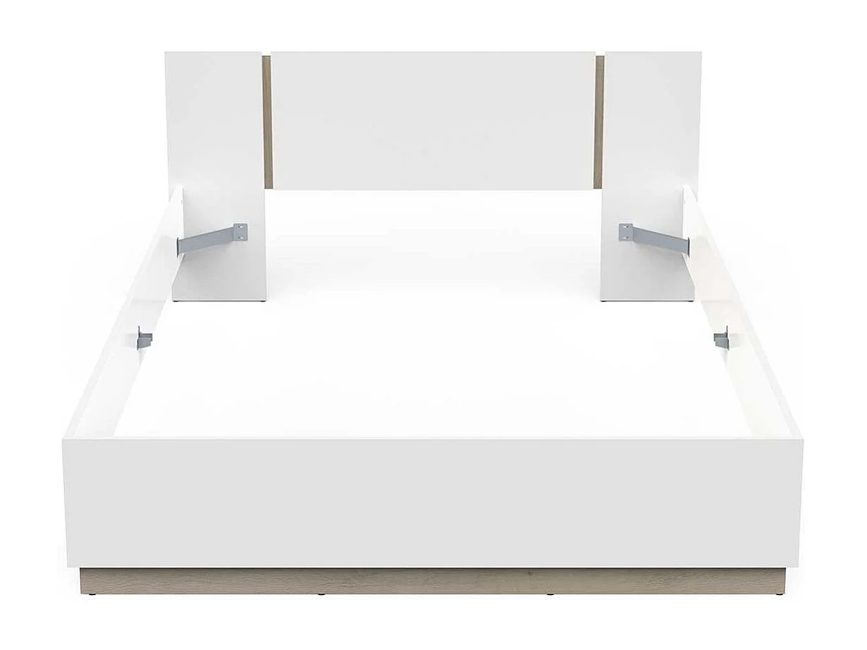 Lit 2 places couchage 140x/200 couleur blanc mat / chêne - Largeur 148,3 x Profondeur 204,3 x Hauteur 71,7 cm