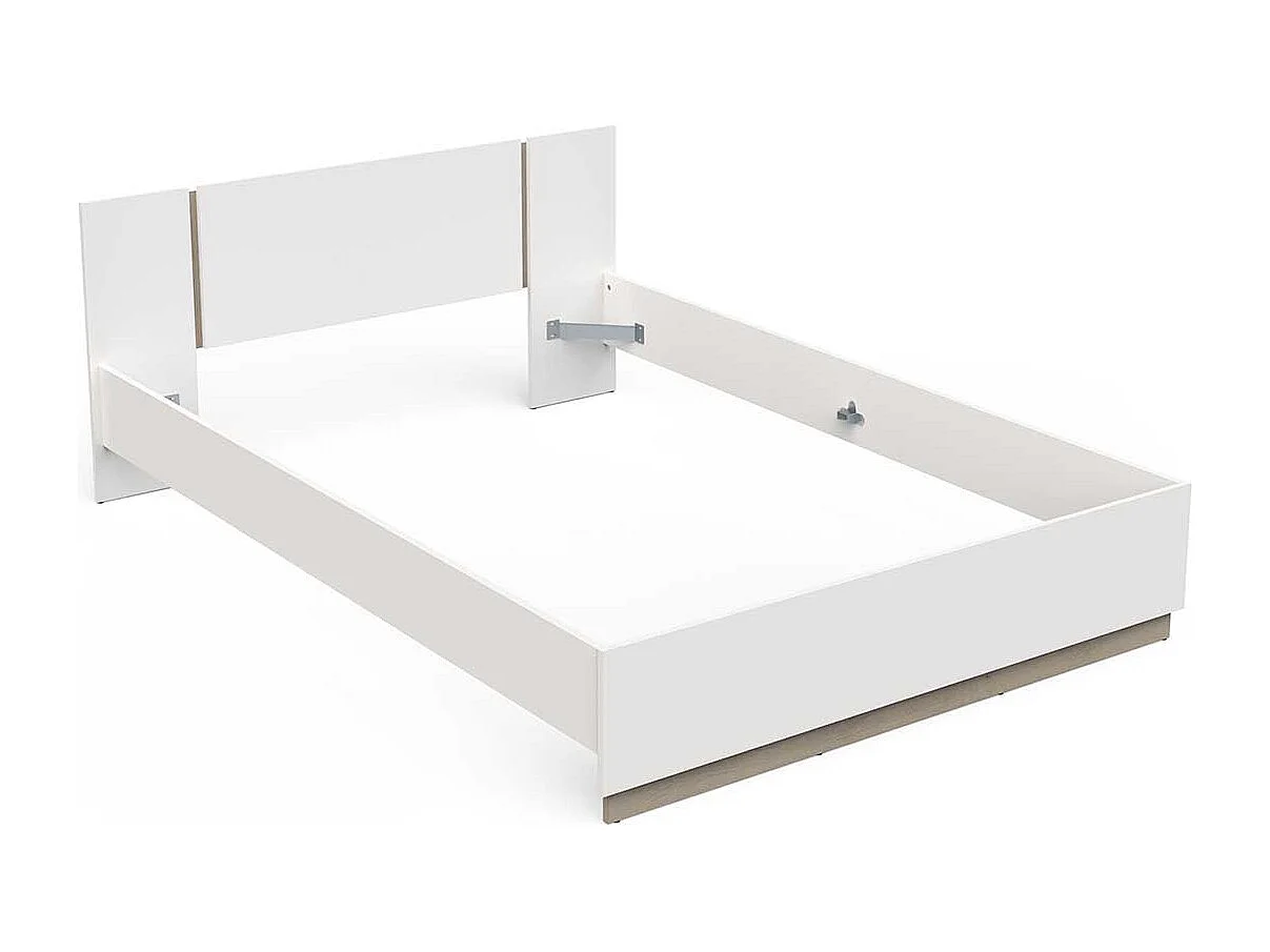 Lit 2 places couchage 140x/200 couleur blanc mat / chêne - Largeur 148,3 x Profondeur 204,3 x Hauteur 71,7 cm