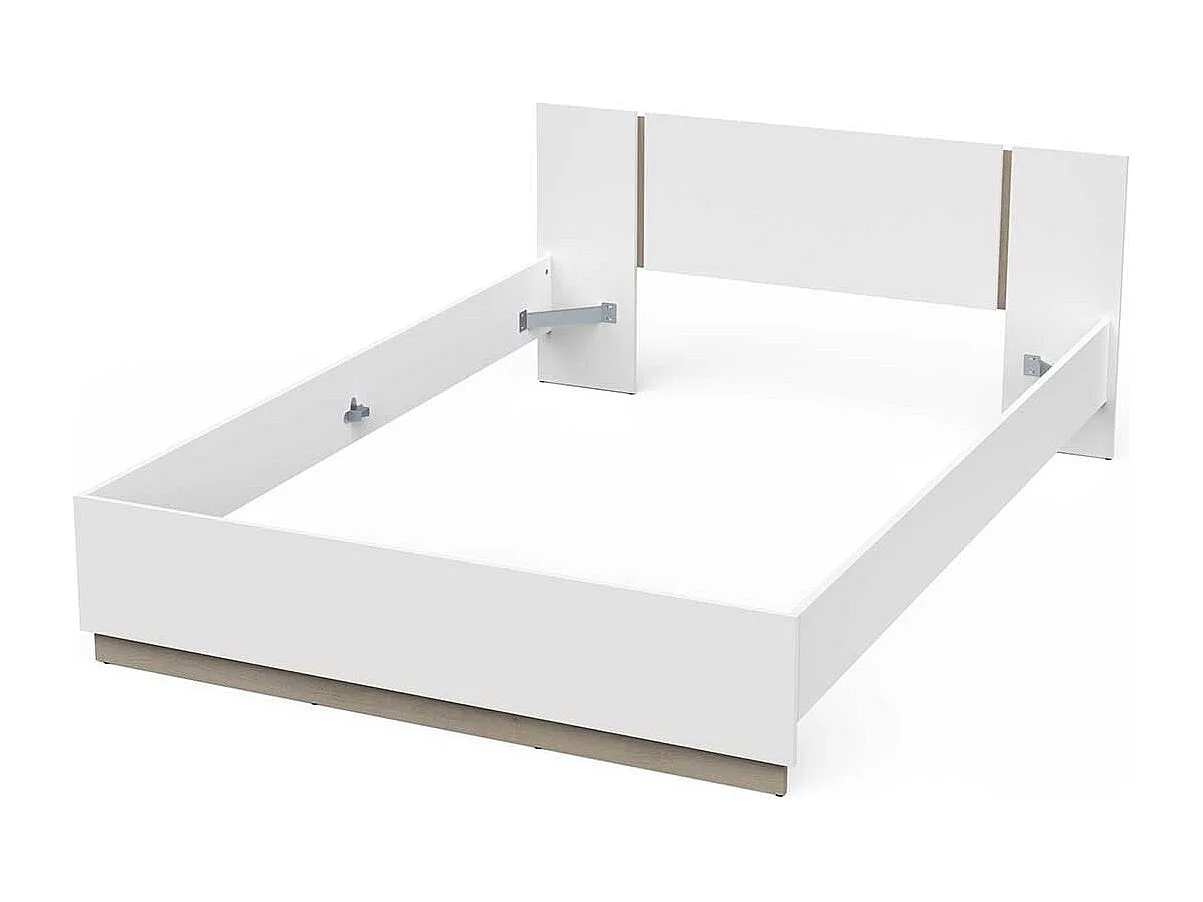 Lit 2 places couchage 140x/200 couleur blanc mat / chêne - Largeur 148,3 x Profondeur 204,3 x Hauteur 71,7 cm