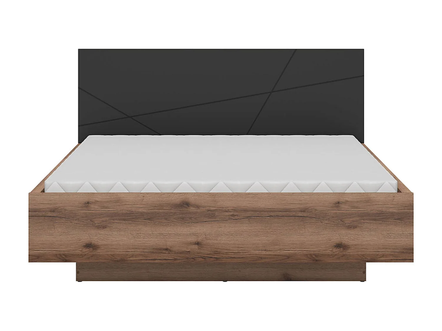 Lit coffre 160x200 avec sommier et rangement, coloris Chêne delano / Noir mat - Longueur 206 x Profondeur 169,5 x Hauteur 98,5/43 cm