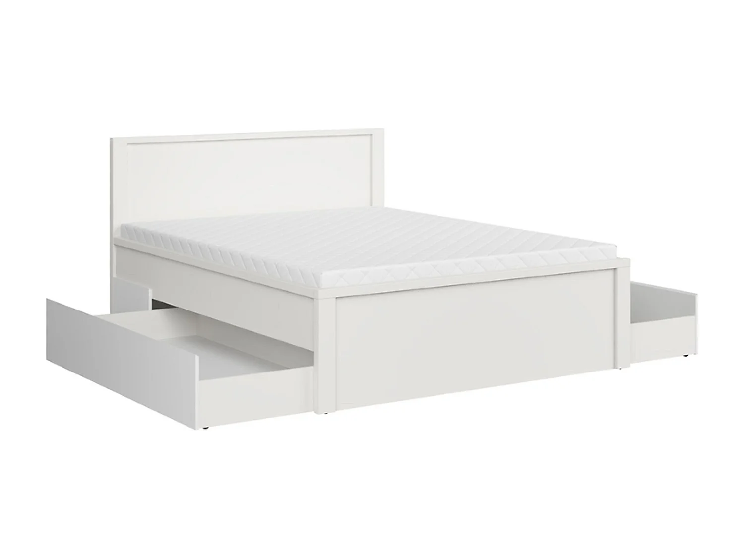 Lit adulte 160x200 + 2 Tiroirs de rangement sur roulettes coloris Blanc/Blanc Mat - Longueur 208 x Largeur 168 x Hauteur 50-100 cm