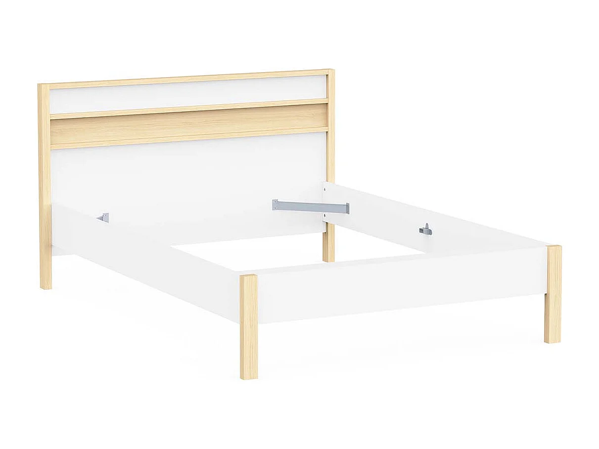 Lit 2 places couchage 140x190/200 couleur Blanc / Chêne clair - Largeur 151,9 x Profondeur 207,3 x Hauteur 95 cm