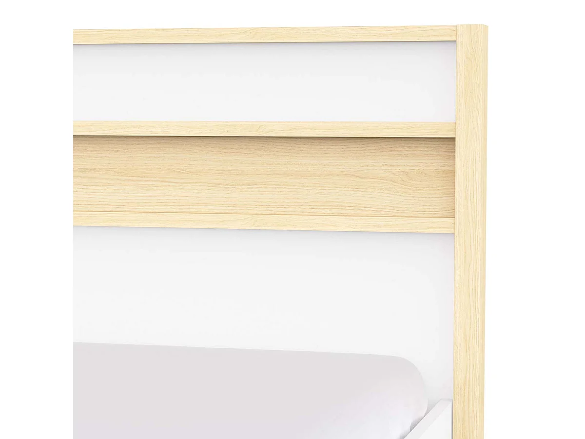 Lit 2 places couchage 140x190/200 couleur Blanc / Chêne clair - Largeur 151,9 x Profondeur 207,3 x Hauteur 95 cm