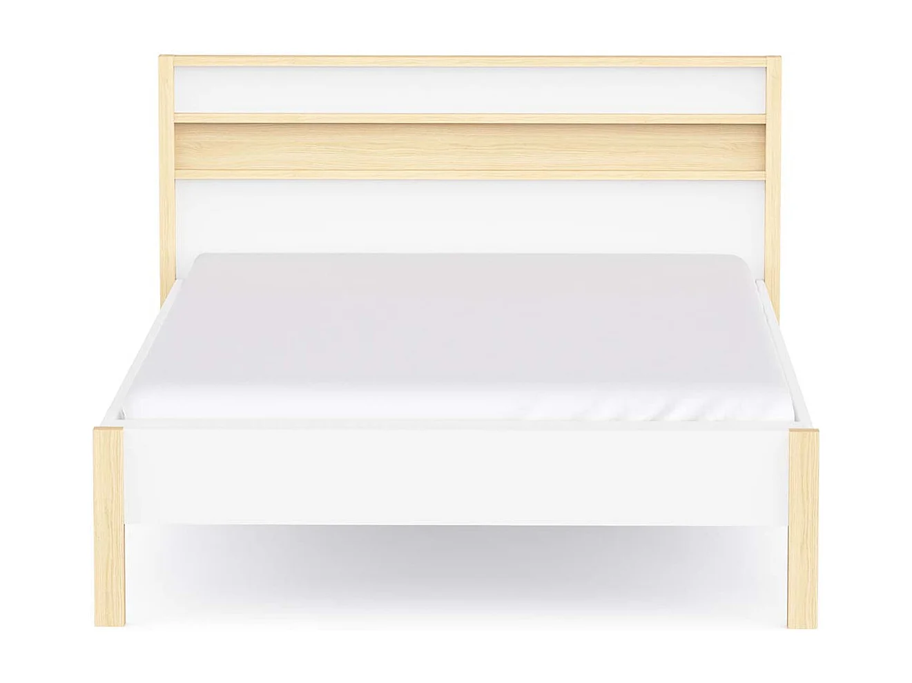 Lit 2 places couchage 140x190/200 couleur Blanc / Chêne clair - Largeur 151,9 x Profondeur 207,3 x Hauteur 95 cm