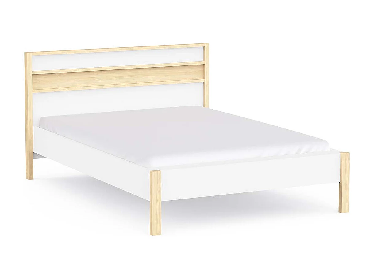 Lit 2 places couchage 140x190/200 couleur Blanc / Chêne clair - Largeur 151,9 x Profondeur 207,3 x Hauteur 95 cm