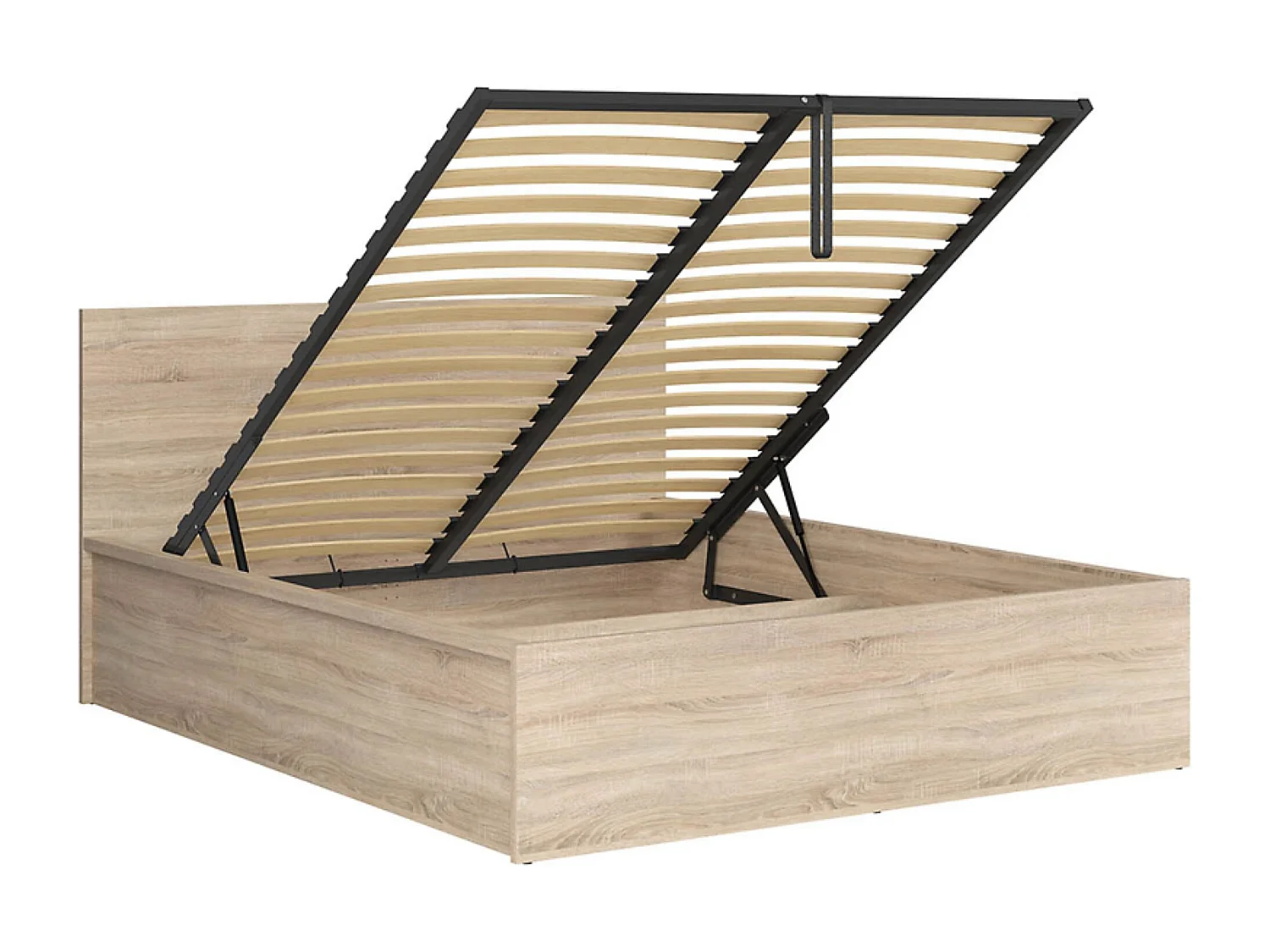 Lit adule 160x200 Lit coffre 2 place avec sommier et rangement, coloris chêne Sonoma - Longueur 204,5 x Profondeur 169 x Hauteur 95/40,5 cm