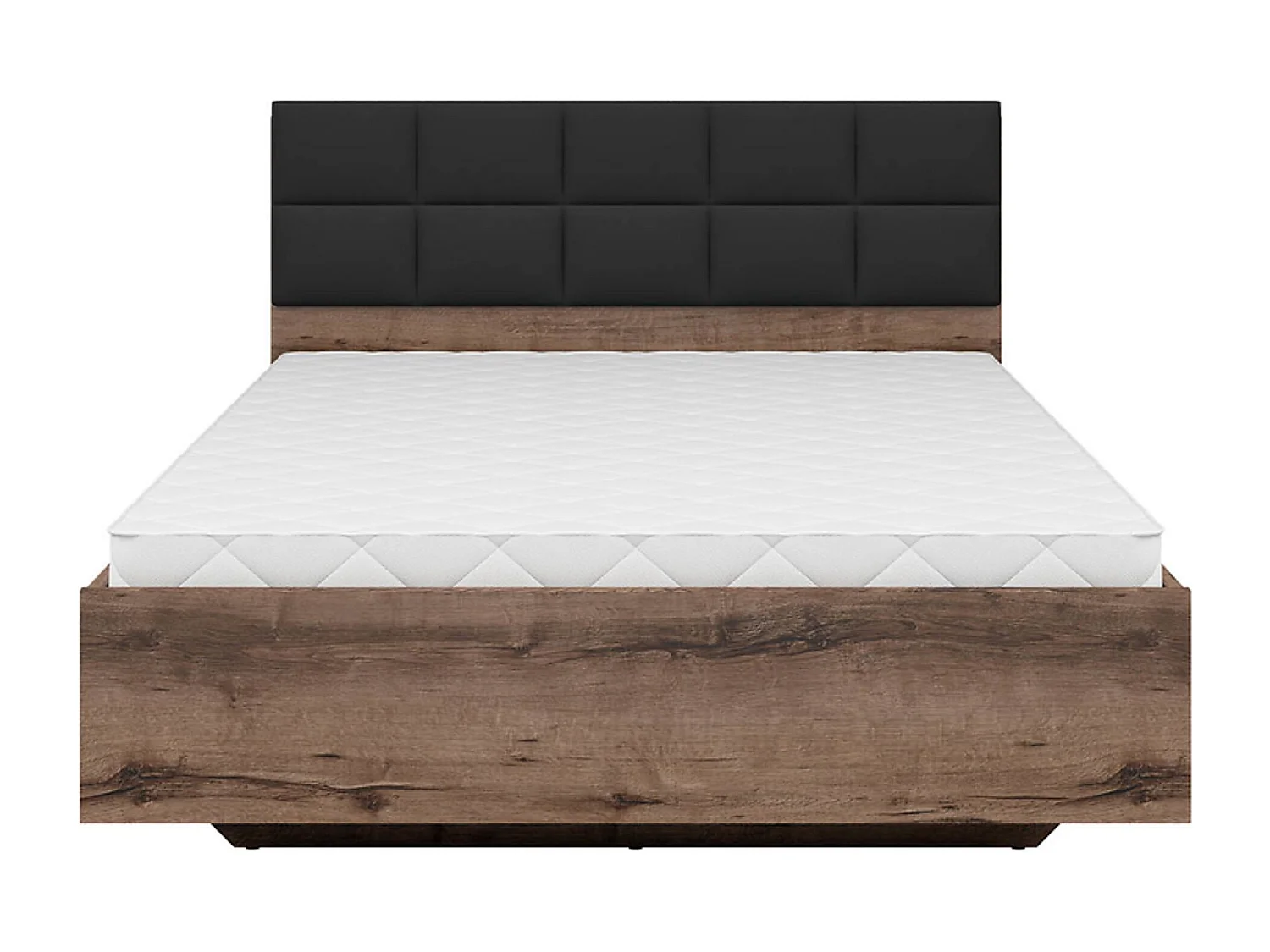 Lit coffre 140x200 avec tête de lit rembourrée noir, sommier et rangement ,coloris Chêne marron foncé - Longueur 206 x Profondeur 145 x Hauteur 42-98,5 cm