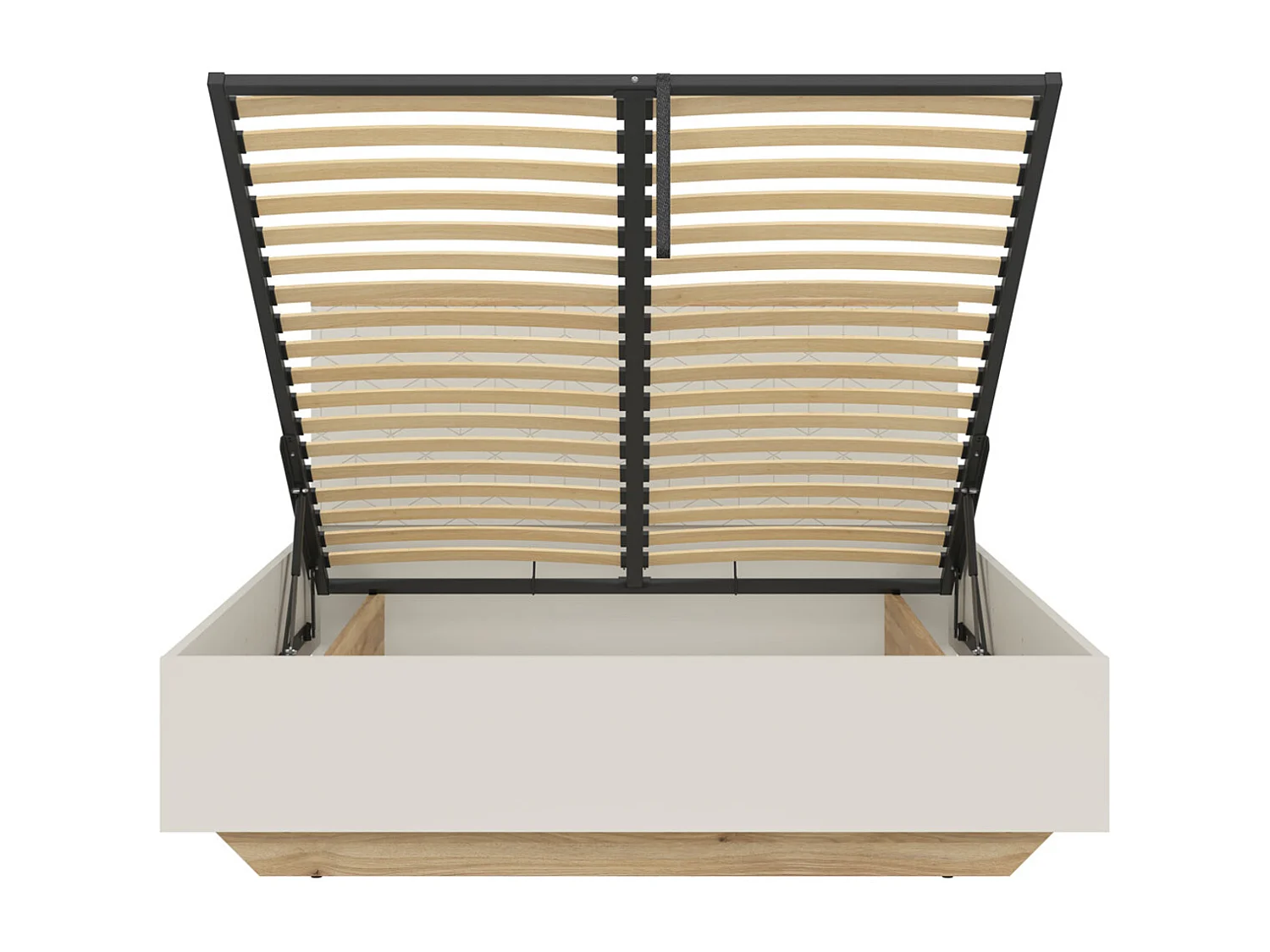 Lit coffre 160x200 avec 2 chevets à LED+USB  , coloris Chêne mauvella/Beige - Longueur 210,5 x Profondeur 167 x Hauteur 110/42,5 cm
