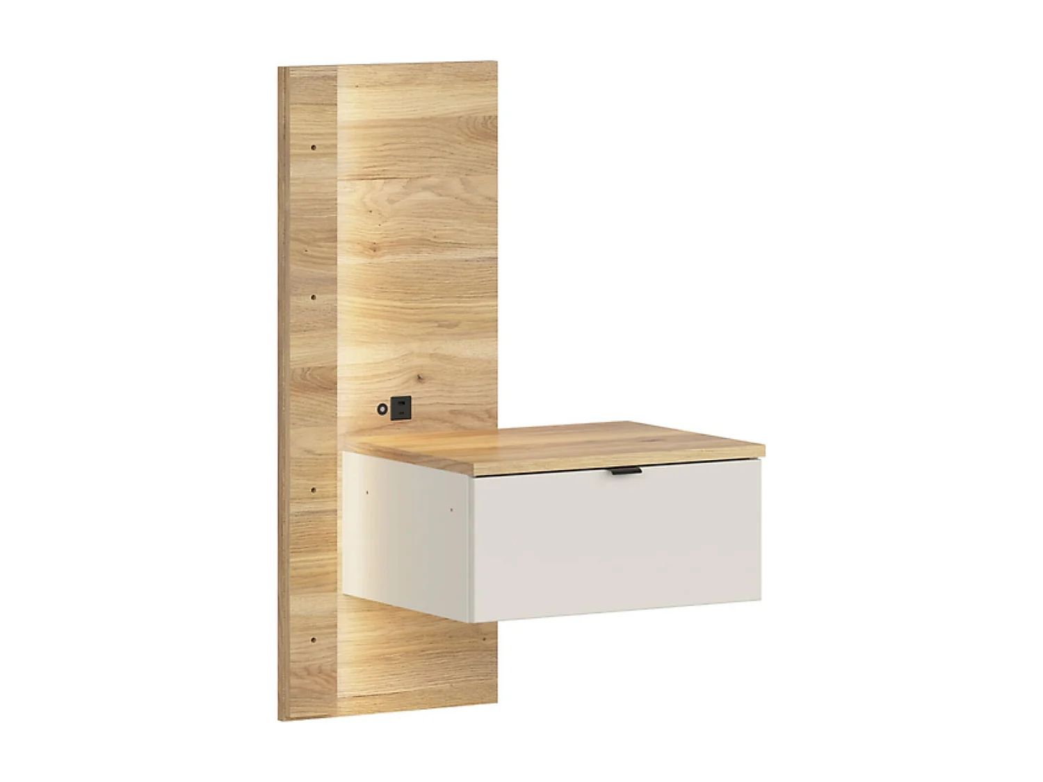 Lit coffre 160x200 avec 2 chevets à LED+USB  , coloris Chêne mauvella/Beige - Longueur 210,5 x Profondeur 167 x Hauteur 110/42,5 cm