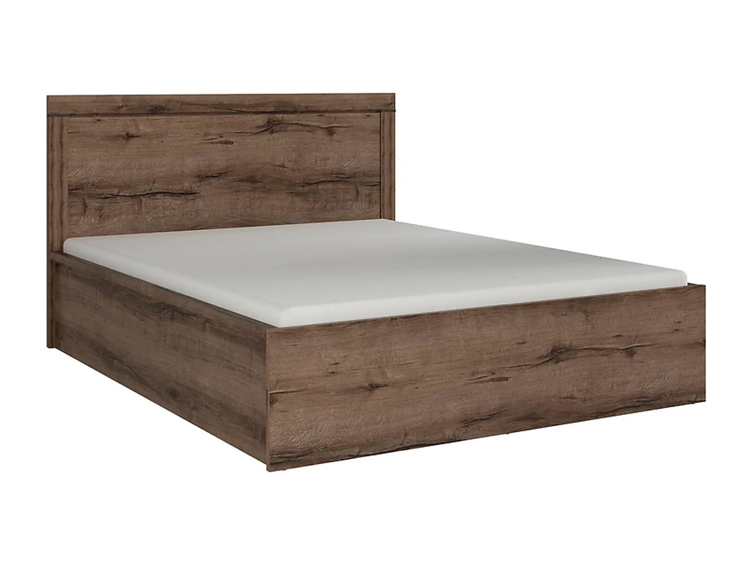 Lit coffre adulte 2 places 160x200 avec cadre sommier et rangement, coloris Chêne marron foncé - Longueur 206,5 x Profondeur 169,5 x Hauteur 41-105,5 cm