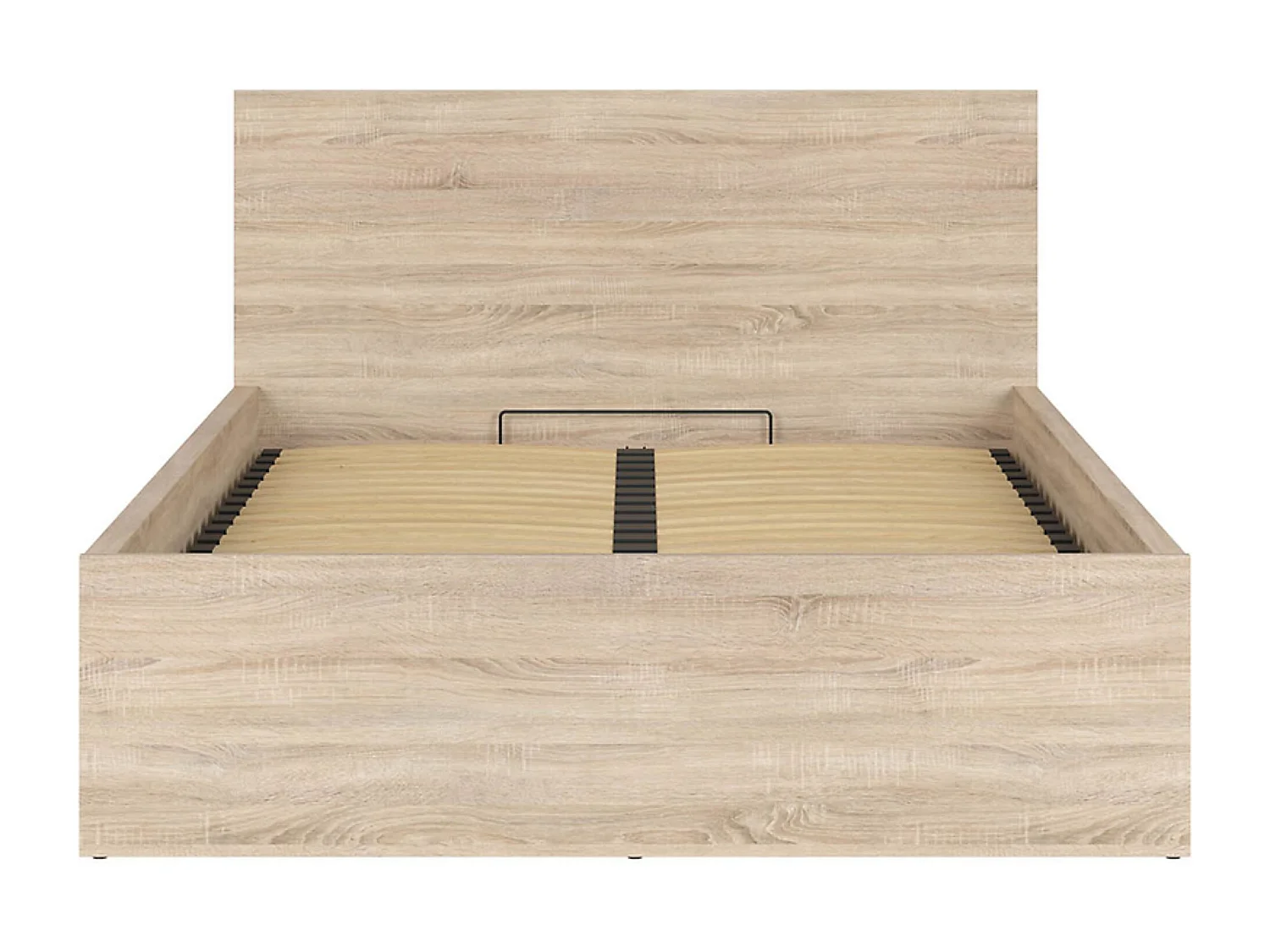 Lit adule 140x200 Lit coffre 2 places avec sommier et rangement, coloris chêne Sonoma - Longueur 204,5 x Profondeur 149 x Hauteur 95/40,5 cm