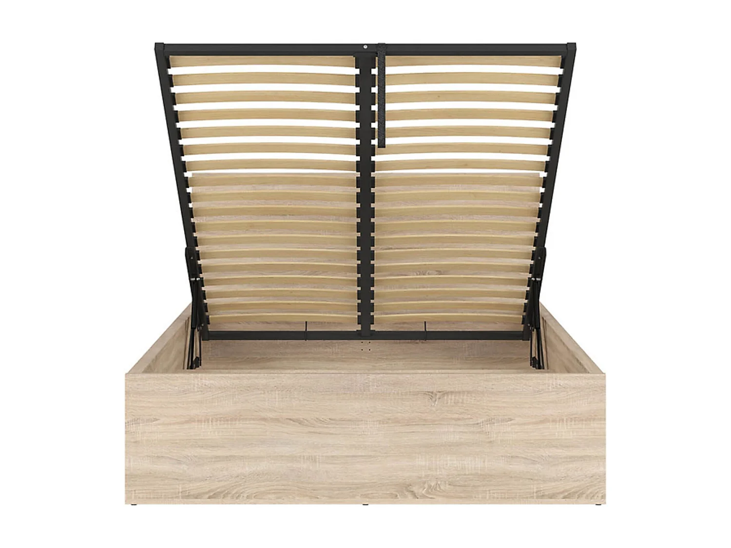 Lit adule 140x200 Lit coffre 2 places avec sommier et rangement, coloris chêne Sonoma - Longueur 204,5 x Profondeur 149 x Hauteur 95/40,5 cm