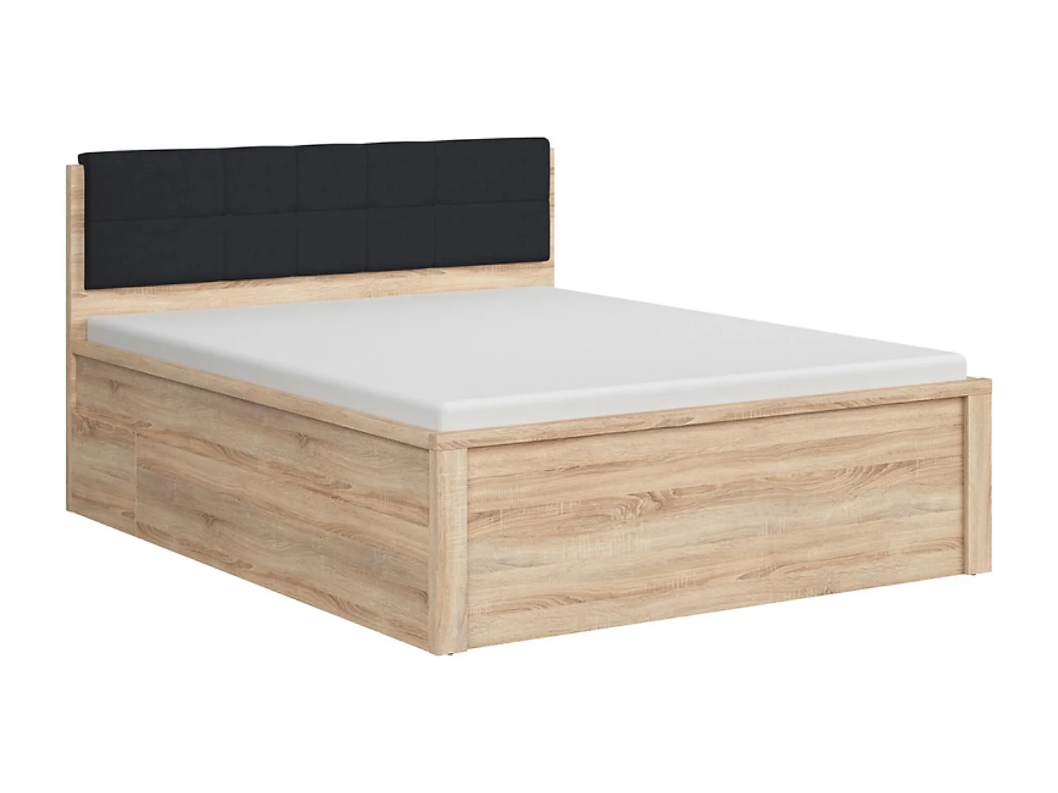 Lit coffre 160x200 avec sommier coffre et tête de lit capitonnée noir, coloris Blanc brillant - Longueur 204,5 x Profondeur 169 x Hauteur 95/40,5 cm