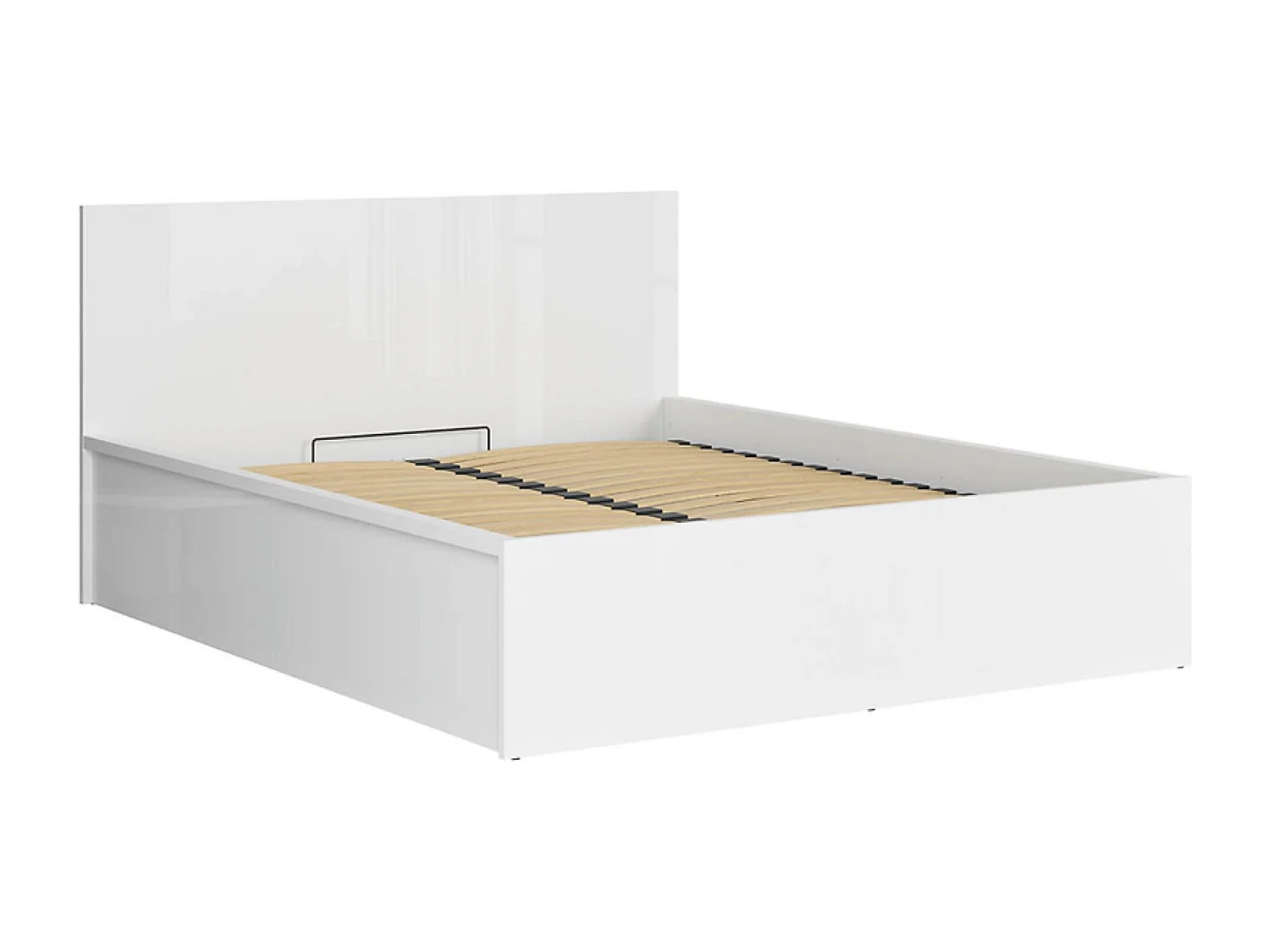 Lit coffre 160x200 avec sommier et rangement, coloris Blanc brillant - Longueur 204,5 x Profondeur 169 x Hauteur 95/40,5 cm