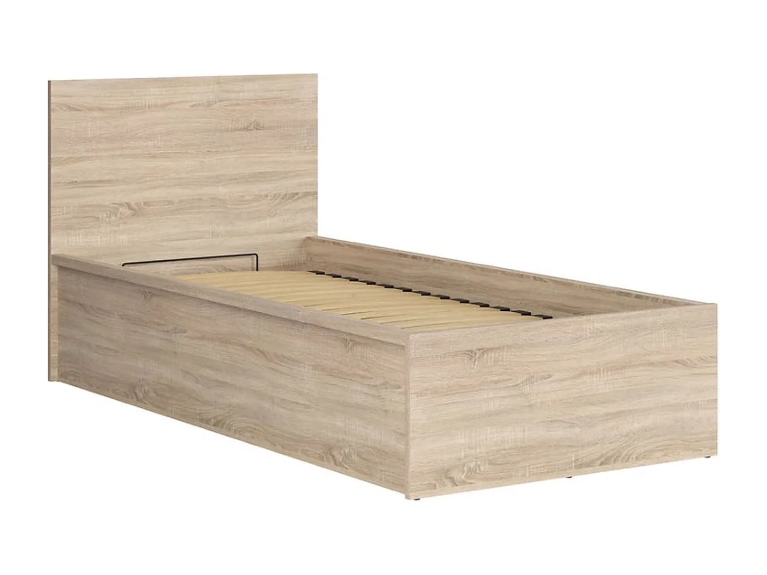 Lit 90x200 Lit 1 place avec sommier et rangement, coloris chêne Sonoma - Longueur 204,5 x Profondeur 99 x Hauteur 95/40,5 cm