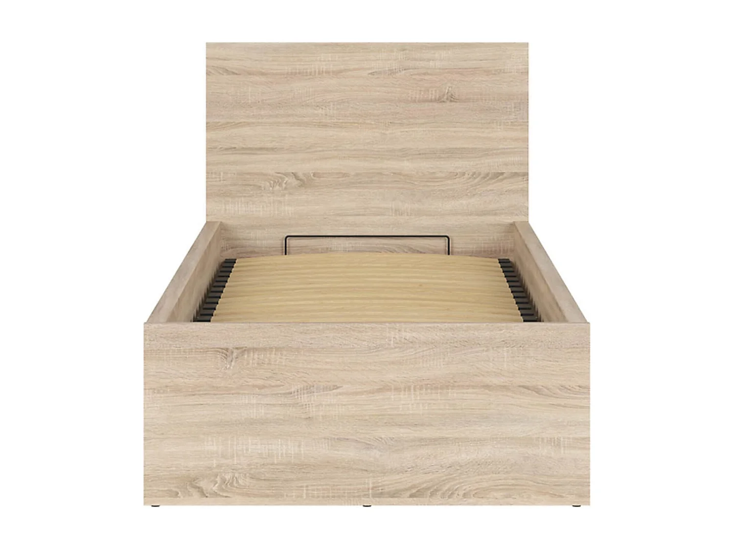 Lit 90x200 Lit 1 place avec sommier et rangement, coloris chêne Sonoma - Longueur 204,5 x Profondeur 99 x Hauteur 95/40,5 cm
