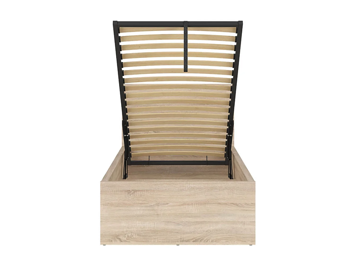 Lit 90x200 Lit 1 place avec sommier et rangement, coloris chêne Sonoma - Longueur 204,5 x Profondeur 99 x Hauteur 95/40,5 cm