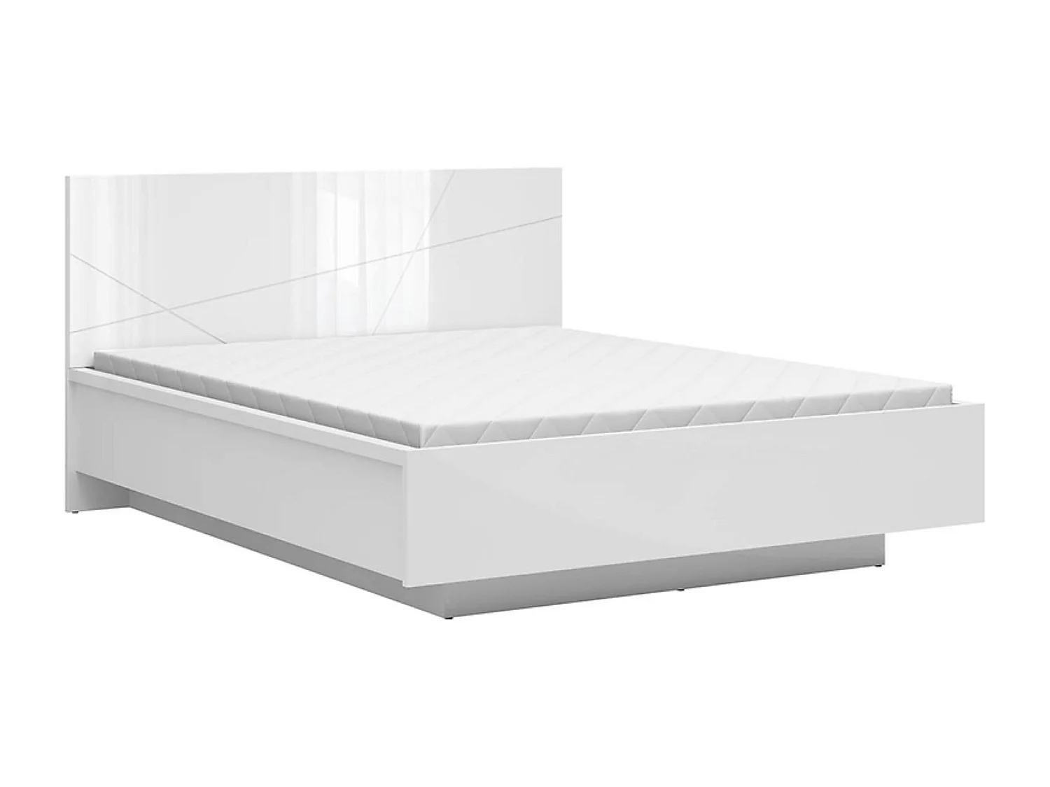 Lit coffre 160x200 avec sommier et rangement, coloris Blanc brillant/Blanc haute brillance - Longueur 206 x Profondeur 169,5 x Hauteur 98,5/43 cm
