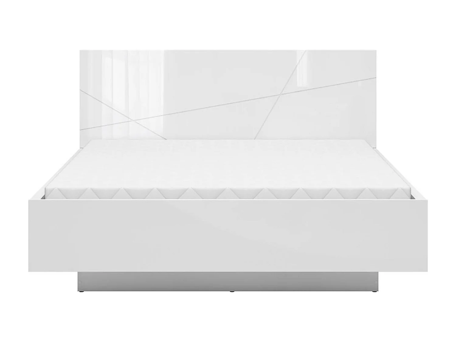 Lit coffre 160x200 avec sommier et rangement, coloris Blanc brillant/Blanc haute brillance - Longueur 206 x Profondeur 169,5 x Hauteur 98,5/43 cm