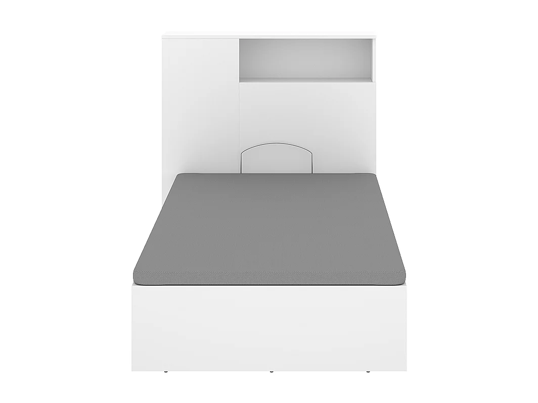 Lit coffre 90x190 avec tête de lit et rangement intégré – Sommier relevable – Coloris blanc