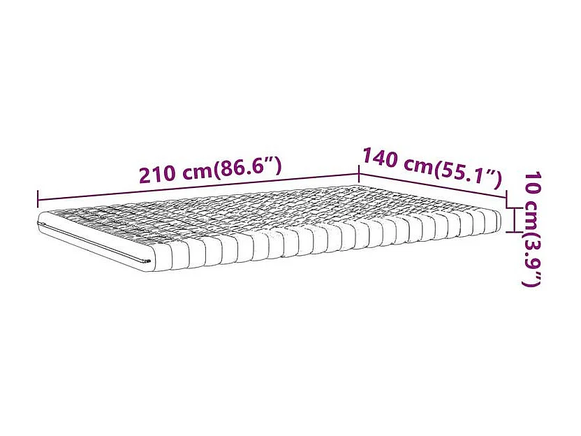 Matelas en mousse blanc 140x210 7 zones dureté 20 ILD