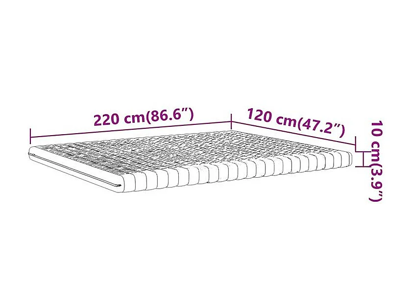 Matelas en mousse blanc 120x220 7 zones dureté 20 ILD