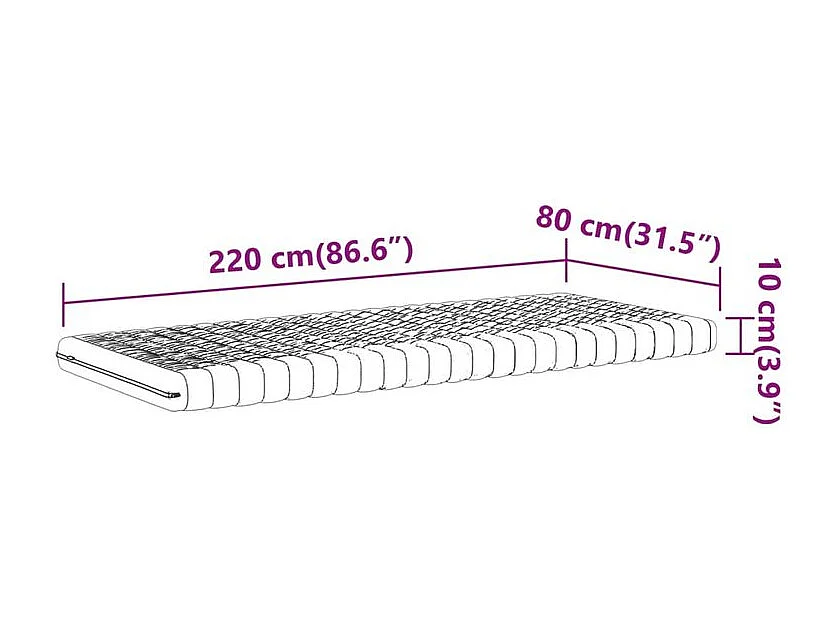 Matelas en mousse blanc 80x220 7 zones dureté 20 ILD