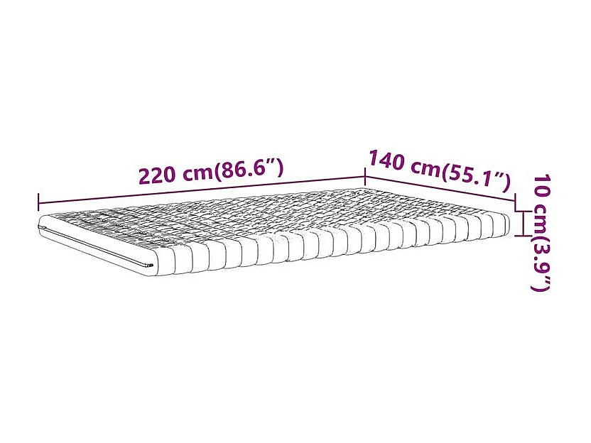 Matelas en mousse blanc 140x220 7 zones dureté 20 ILD