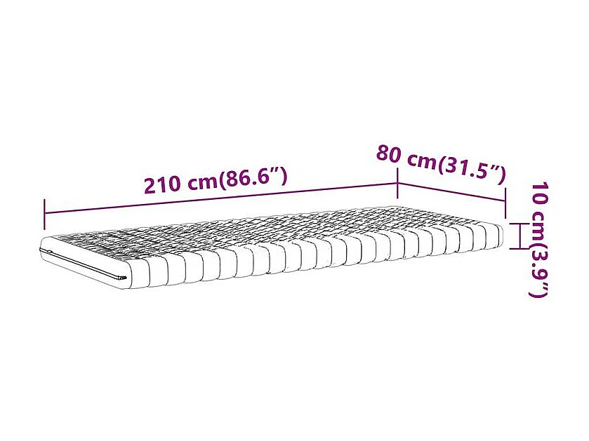 Matelas en mousse blanc 80x210 7 zones dureté 20 ILD