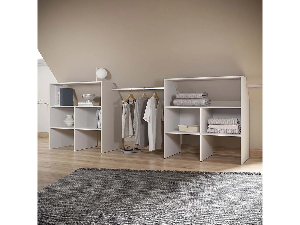 Module de rangement sous comble avec penderie et étagère couleur blanc mat - Largeur 171,5 x Profondeur 50 x Hauteur 90,7 cm