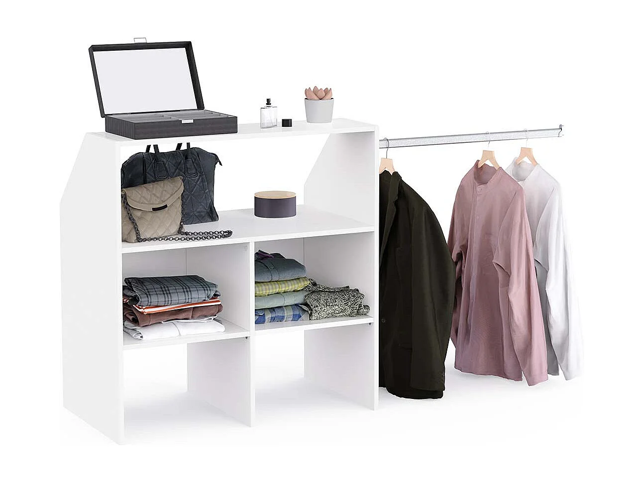 Module de rangement sous comble avec penderie et étagère couleur blanc mat - Largeur 171,5 x Profondeur 50 x Hauteur 90,7 cm