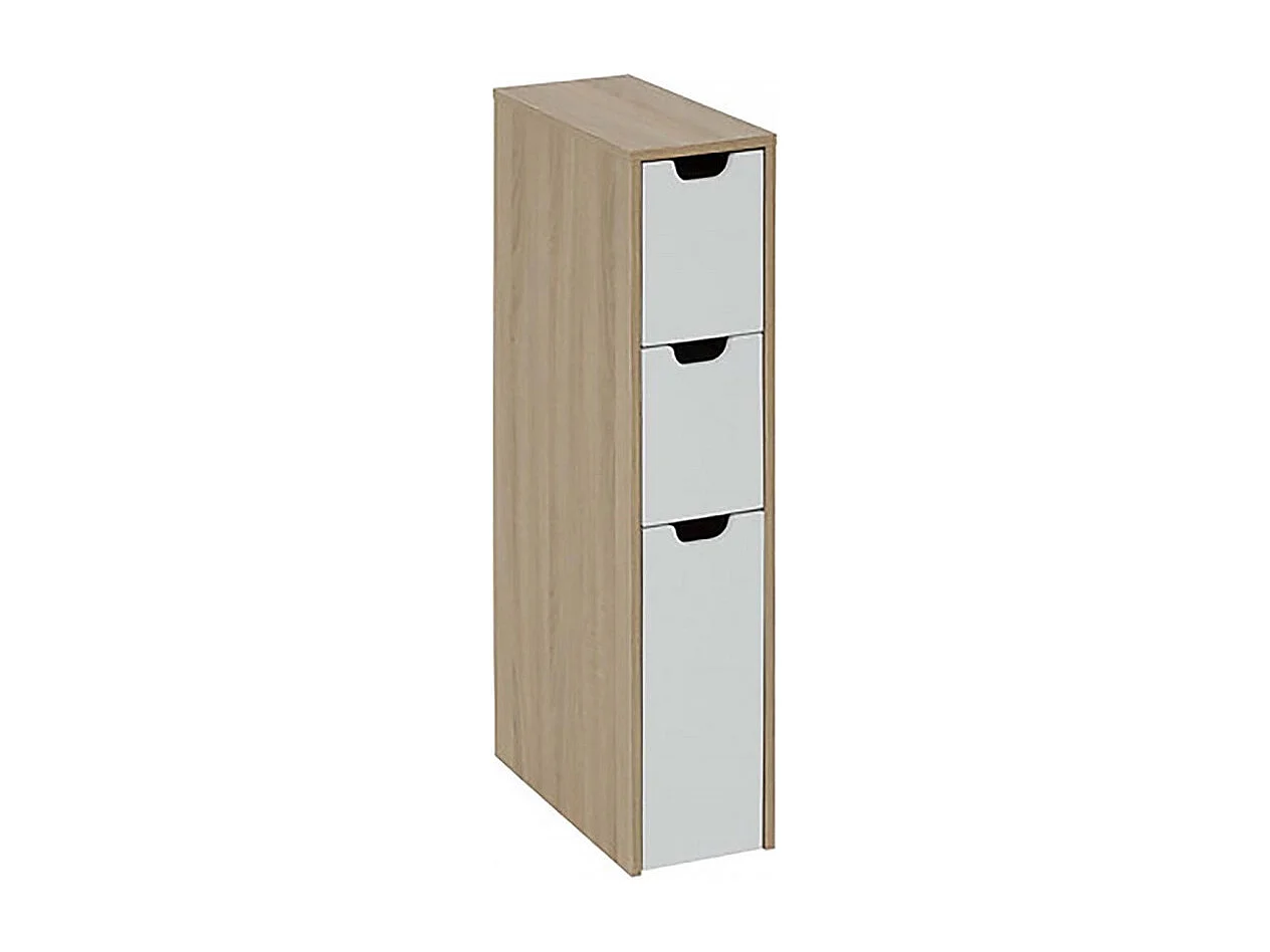 Meuble d'appoint de rangement à 3 tiroirs, coloris chêne/blanc - Longueur 40 x Profondeur 18 x Hauteur 80 cm
