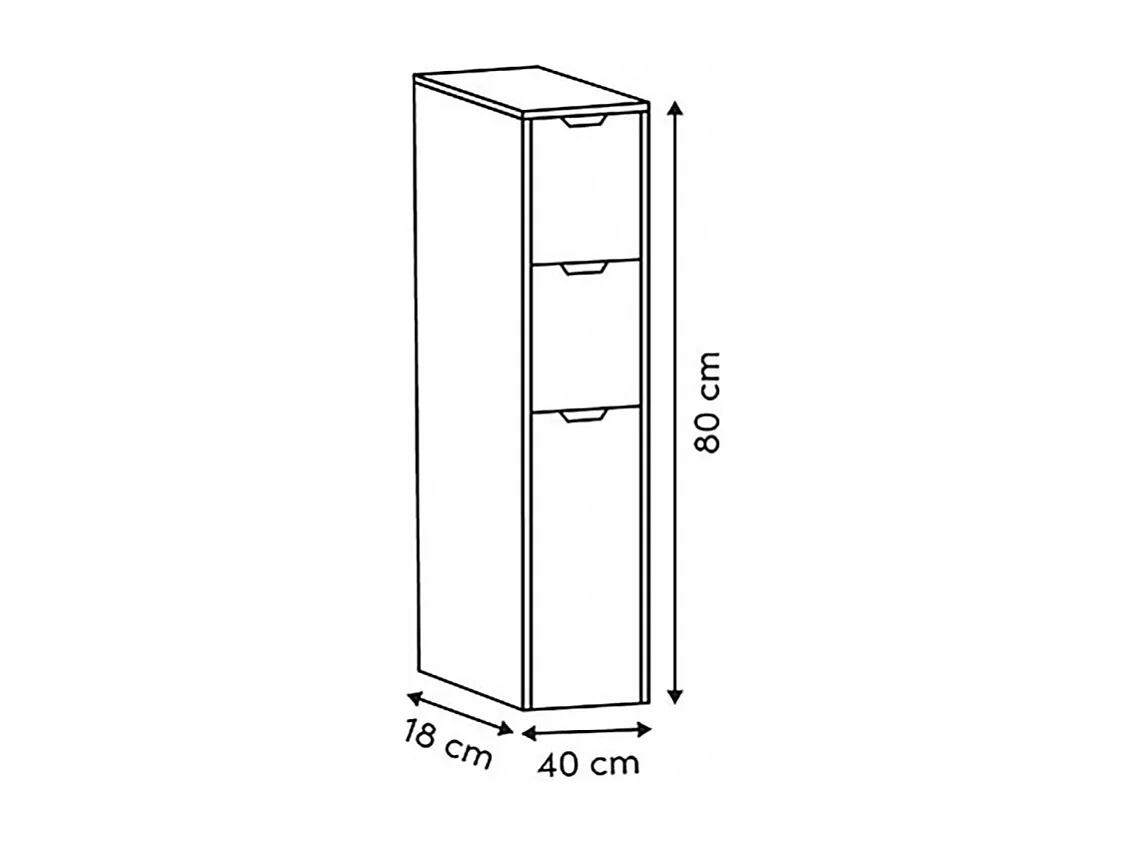 Meuble d'appoint de rangement à 3 tiroirs, coloris chêne/blanc - Longueur 40 x Profondeur 18 x Hauteur 80 cm