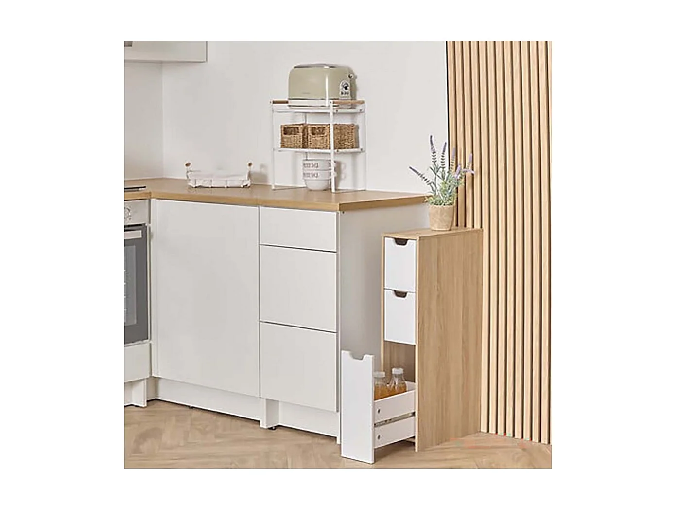 Meuble d'appoint de rangement à 3 tiroirs, coloris chêne/blanc - Longueur 40 x Profondeur 18 x Hauteur 80 cm