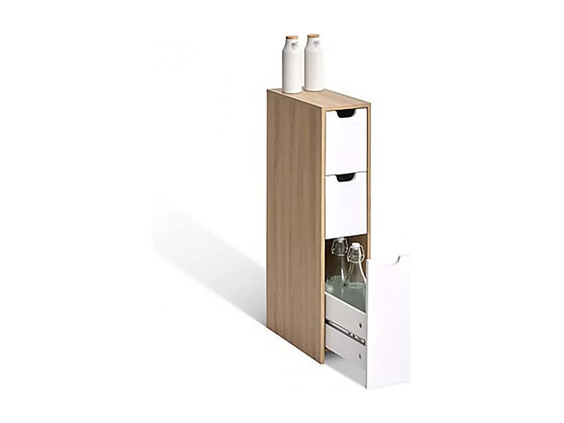 Meuble d'appoint de rangement à 3 tiroirs, coloris chêne/blanc - Longueur 40 x Profondeur 18 x Hauteur 80 cm