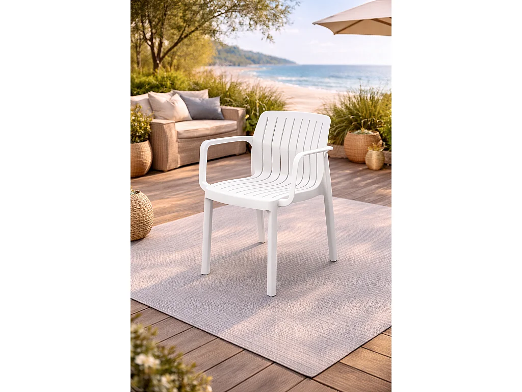 Lot de 6 chaises de jardin avec accoudoirs coloris Blanc - Longueur 58 x Profondeur 53 x Hauteur 77 cm
